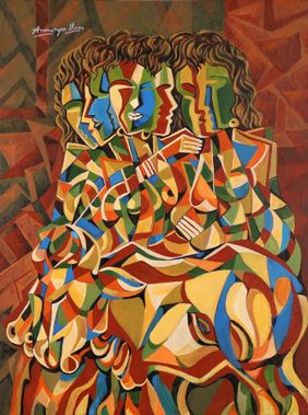 Discussion on Bull  by Annarapu Narender, Painting | Mojarto