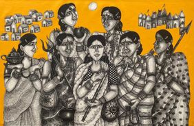 Saath Sehaliyan by Dhan Prasad, Drawing | Mojarto