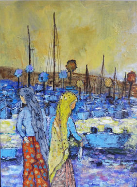 Coastal Region with Fisherwomen Acrylic Painting by Indrani Ghosh, Painting | Mojarto