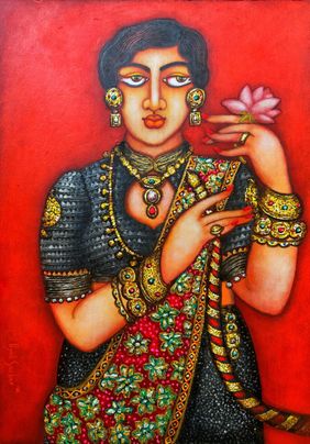Rajlakshmi-The Lotus Queen by Piyali Sarkar, Painting | Mojarto