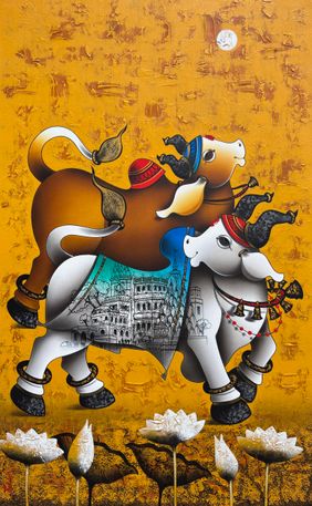 Joyful Nandi by Paras Parmar, Painting | Mojarto
