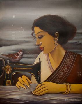 She Who Stitches the River by Sumon Naskar, Painting | Mojarto