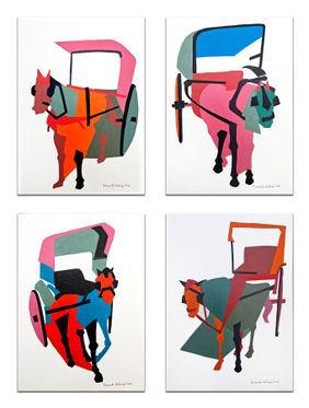 Silent Carriages, Loud Stories ( a set of 4 works / each 8.2 x 11.5 inches ) by Prasanta Acharjee, Painting | Mojarto