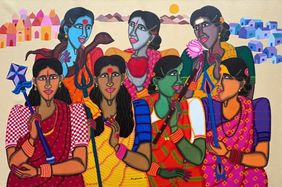 Saath Sehaliyan by Dhan Prasad, Painting | Mojarto