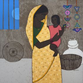 Mother and Daughter by Nagnath Ghodke, Painting | Mojarto