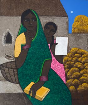 Mother and Daughter by Nagnath Ghodke, Painting | Mojarto