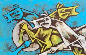 the three horses by Balbir Singh, Painting | Mojarto