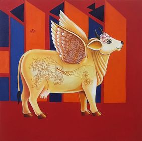 KAMDENU- DIVIN Prosperity  by ganesh chary, Painting | Mojarto