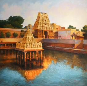 Golden Hours of "Sri Kanchi Kamakshi Amman Temple" by Deivasigamani M, Painting | Mojarto