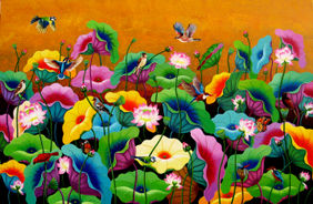 Lotus pond -25 by Sk Nur Ali, Painting | Mojarto