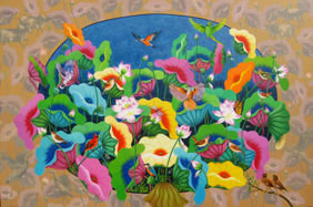 Lotus pond -27 by Sk Nur Ali, Painting | Mojarto