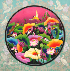 Lotus pond -28 by Sk Nur Ali, Painting | Mojarto