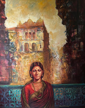 Muse with city of joy by Harisadhan Dey, Painting | Mojarto