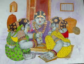 Domestic Harmony in Telangana by Narahari Bhawandla, Drawing | Mojarto
