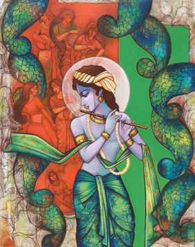 Krishnas divine glory by Anindya Mukherjee, Painting | Mojarto
