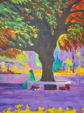 Resting under Tree shade by Usha Shantharam, Printmaking | Mojarto