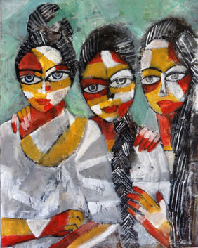 Three Women  by Indrani Ghosh, Painting | Mojarto