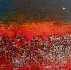 Crimson Banaras by M. Singh, Painting | Mojarto