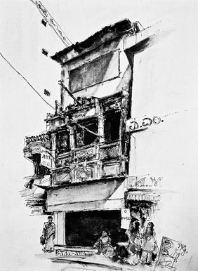 Old Building at Avenue Road by Badal C Majumdar, Drawing | Mojarto