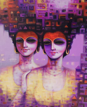 Two sister by santosh chattopadhyay, Painting | Mojarto