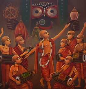 Divine Sankirtan: Chaitanya Mahaprabhu and Lord Jagannath by Sumon Naskar, Painting | Mojarto