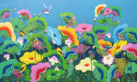 Lotus pond -29 by Sk Nur Ali, Painting | Mojarto