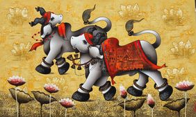 Joyful Nandi's by Paras Parmar, Painting | Mojarto