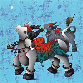 Joyful Nandi's by Paras Parmar, Painting | Mojarto