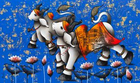 Joyful Nandi's by Paras Parmar, Painting | Mojarto