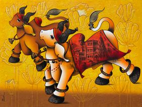 Joyful Nandi's by Paras Parmar, Painting | Mojarto