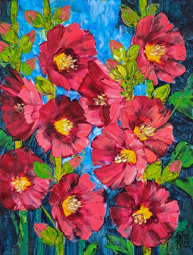 Hollyhocks by Swati Kale, Painting | Mojarto