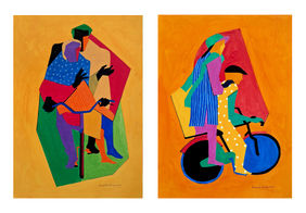 Rhythms of Everyday Life ( a set of 2 works / each 11.5 x 16 inch ) by Prasanta Acharjee, Painting | Mojarto
