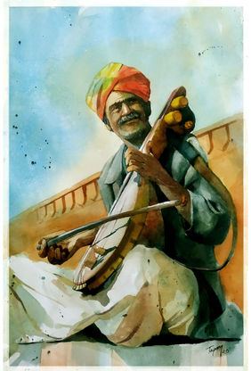 Kamaicha player by Tapon Roy, Painting | Mojarto