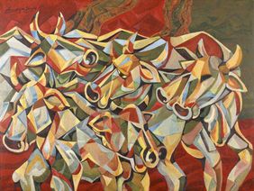 A herd of bulls by Annarapu Narender, Painting | Mojarto