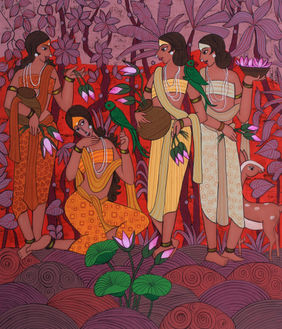 Wishpers with the parrot by Chetan Katigar, Painting | Mojarto