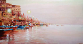 Early Morning Varanasi Ghats by Samiran Sarkar, Painting | Mojarto