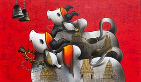 Joyful Nandi's by Paras Parmar, Painting | Mojarto