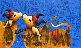 Joyful Nandi's by Paras Parmar, Painting | Mojarto