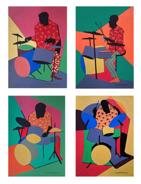 Rhythm in Geometry ( a set of 4 works / each 8.2x11.5 inches ) by Prasanta Acharjee, Painting | Mojarto