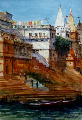 Banaras Ghat by Ram Kumar Maheshwari, Painting | Mojarto