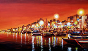 Beauty Of Festival Evening Varanasi Ghats by Samiran Sarkar, Painting | Mojarto