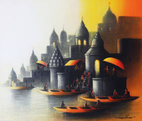 Ganges In The Golden Light by Somnath Bothe, Painting | Mojarto