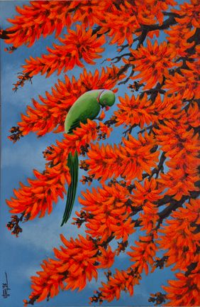 Vermillion dreams 1 by Uttam Bhattacharya, Painting | Mojarto