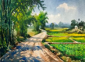 Golden Sunlight Through the Bamboo Grove by pabitra kundu, Painting | Mojarto