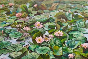 Lily Pond 3: Serenity at Bali by Lasya Upadhyaya, Painting | Mojarto