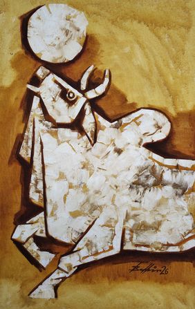 Nandi, The Bull by Balbir Singh, Painting | Mojarto